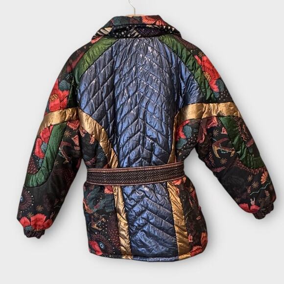 Farm Rio Black Wild Bananas Metallic Reversible Puffer Jacket Size Small - Picture 4 of 11